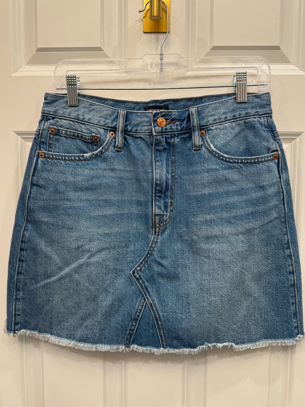 J. Crew Blue Denim Raw-Hem Mini Skirt